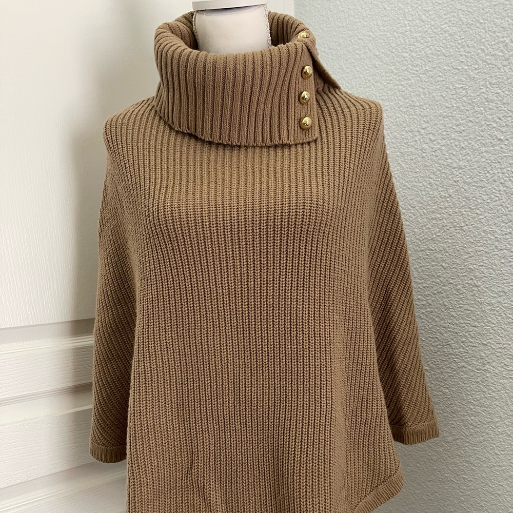 MCHAEL KORS Turtleneck Shaker Stitch Poncho